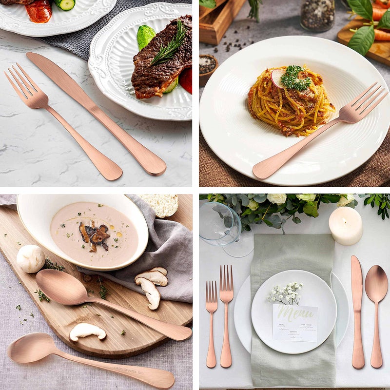 LIANYU 20 Piece Matte Copper Silverware Set  Stainless Steel Copper Flatware Cutlery Set for 4  Fancy Kitchen Utensil Tableware for Home Restaurant Party  Satin Finish  Dishwasher Safe - Image 5
